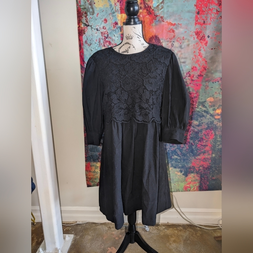 See by Chloe black babydoll dress with lace detailing